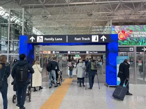 Fast track priority security lane inside Fiumicino Airport